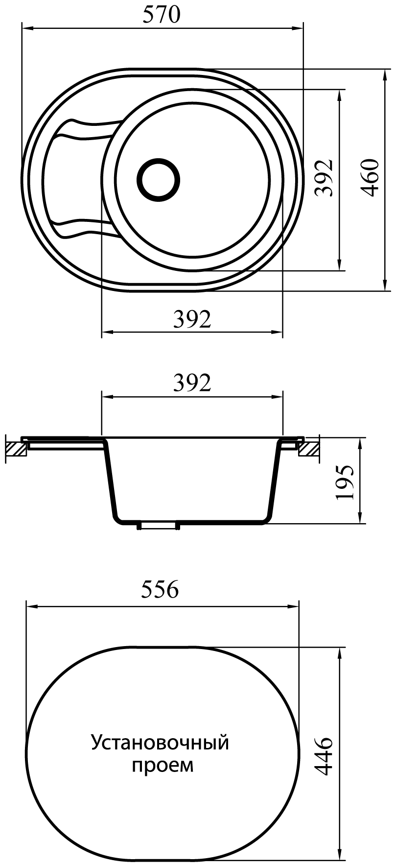 Мойка GRANICOM NOVELL Нимфа 570*460 мм (графит) (без сифона) - фотография № 2