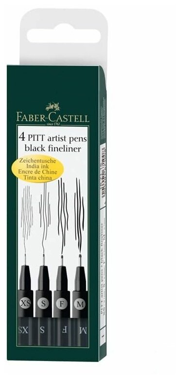 Ручки капиллярные Faber-Castell Pitt Artist Pen ширина наконечника M F S XS черный в футляре 4 шт. - фото №2