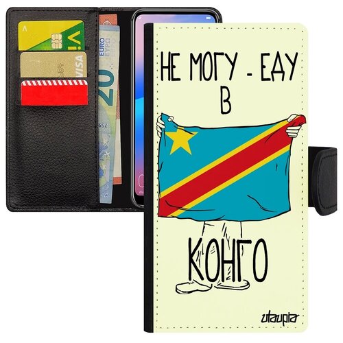 фото Красивый чехол книжка на смартфон // samsung galaxy a40 // "еду в конго киншаса" рисунок патриот, utaupia, белый