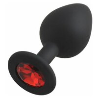 Play Secrets Silicone Butt Plug Medium, черный/красный. Средняя анальная пробка, из силикона с кристаллом