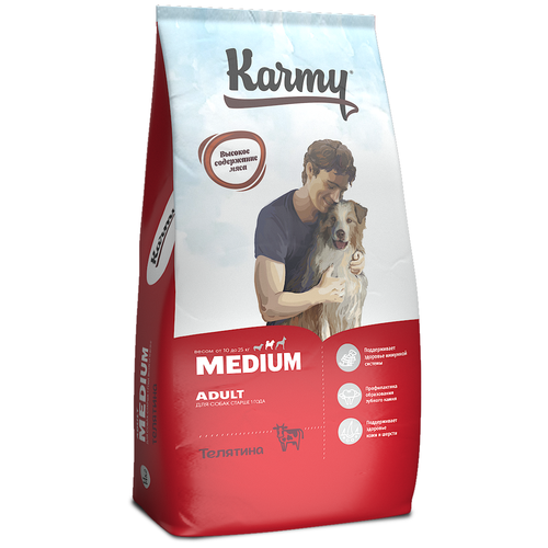 Сухой корм Karmy Medium Adult для взрослых собак средних пород старше 1 года с Телятиной 14кг. Корма для собак