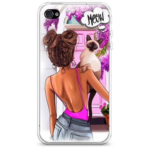 фото Силиконовый чехол "девушка с кошкой" на apple iphone 4/4s / айфон 4/4s case place