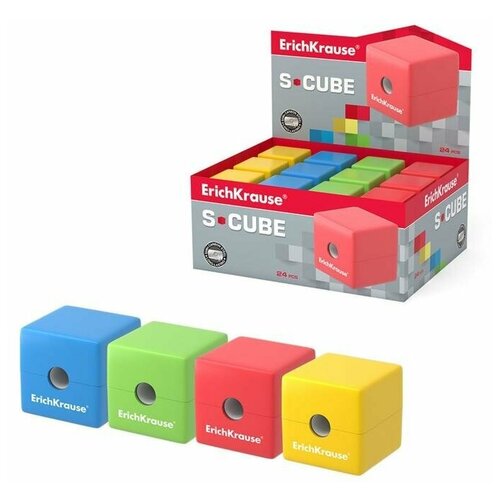 ErichKrause Точилка 1 отверстие с контейнером ErichKrause S-Cube с контейнером, микс 4В 50141