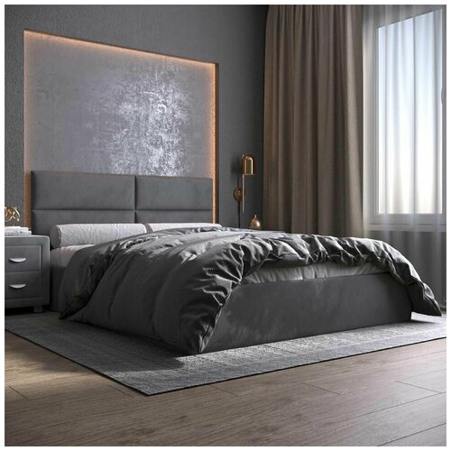 Мягкая кровать с настилом MS Kvadrat темно-серый велюр, 120х190, без ножек