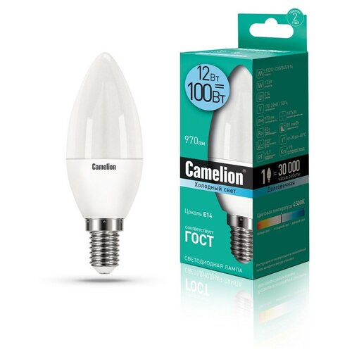 фото Эл.лампа светодиодная свеча led12-с35/845/e14 (12w=100вт 970lm 220в) camelion