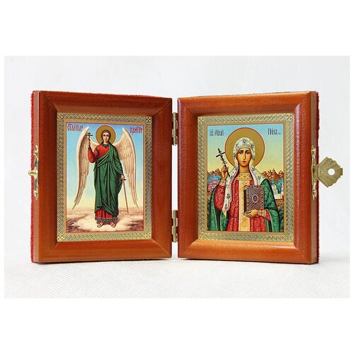 Складень именной Святая равноапостольная Нина просветительница Грузии - Ангел Хранитель, из двух икон 8*9,5 см