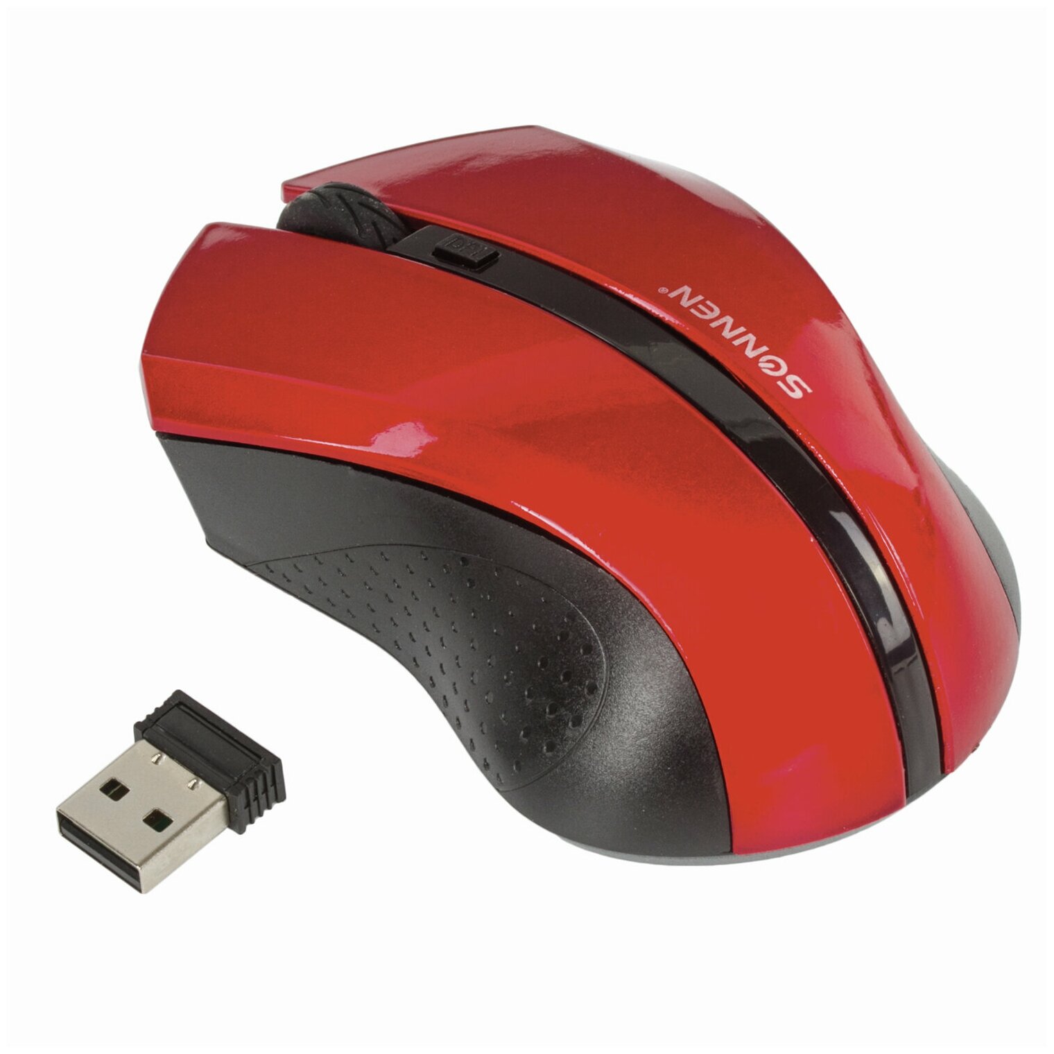 Мышь беспроводная SONNEN , USB, 1600 dpi, 3 кнопки + 1 колесо-кнопка, оптическая, красная, 512643 - фото №2