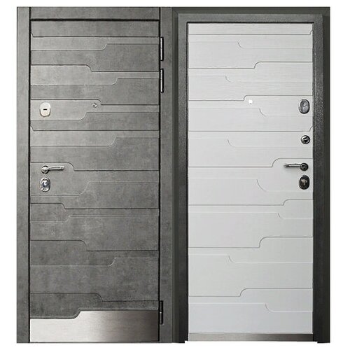 Входная Дверь тс-элит.1М Сити 860х2050 Правая Белый Горизонт /Бетон Темный /Порог с накладкой из нерж. стали