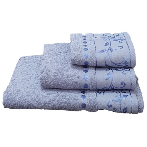 Набор махровых полотенец жаккард 3 шт серый набор 70х130+50х90+35х60