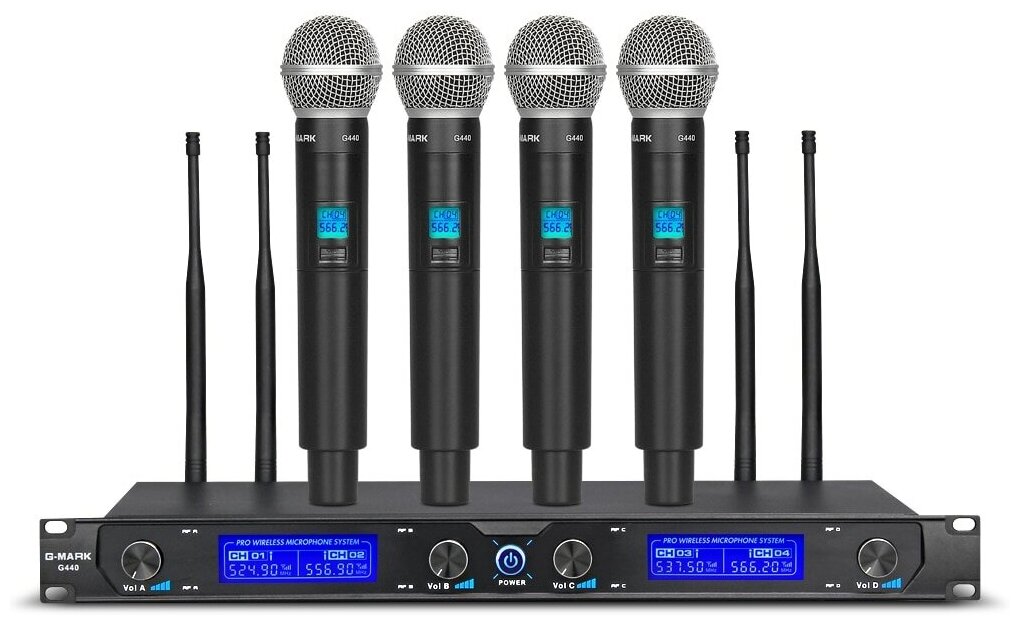 Набор беспроводных микрофонов G-MARK G440 4 микрофона 4 канала база / караоке-группа / микрофоны для мероприятия