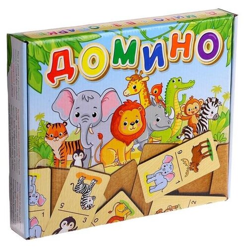 домино классическое настольная игра деревянное развивающая логическая игра Анданте Домино большое «В зоопарке» 28 деревянных фишек