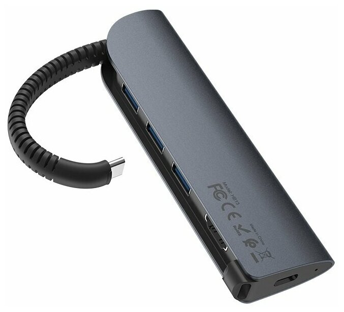 USB-концентратор HOCO HB13 3 USB выхода Type-C HDMI кабель Type-C цвет серый