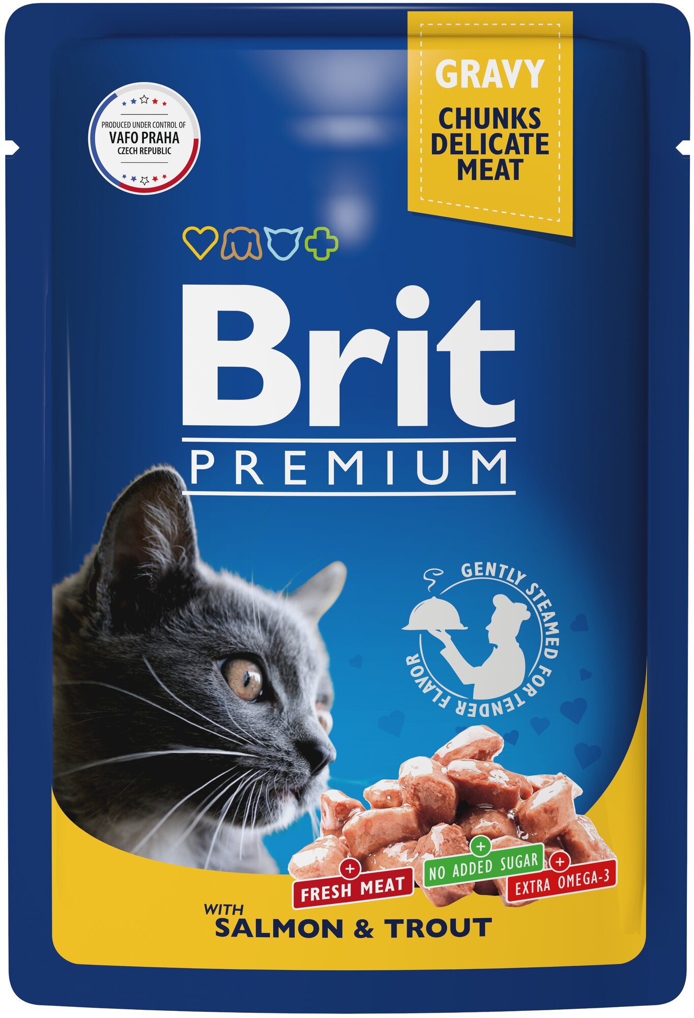 Пауч Brit Premium для взрослых кошек лосось и форель 85г - фотография № 1
