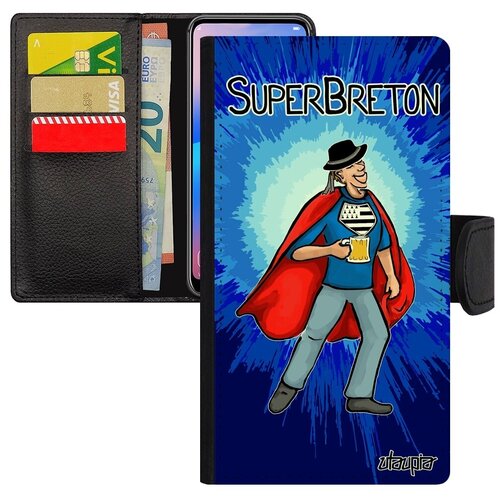 фото Защитный чехол книжка на телефон // iphone 7 plus // "супербретонец" супергерой комичный, utaupia, синий