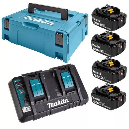Аккумулятор + зарядное устройство MAKITA DC18RD-1шт. + BL1860B-4шт., 18V, Li-Ion, 6Ah, MakPac
