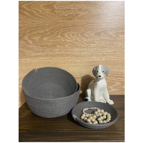 Комплект из трех круглых корзинок для хранения ручной работы , диаметр 15см, 22см, 23 см, подарок на 8-е Марта