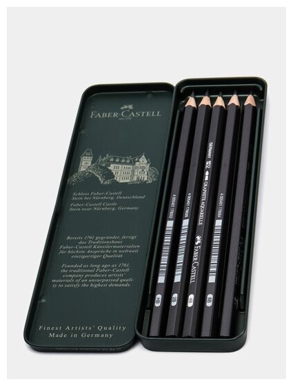 Карандаши акварельные чернографитовые Faber-Castell HB 2B 4B 6B 8B в металлической коробке 5 шт. - фото №3