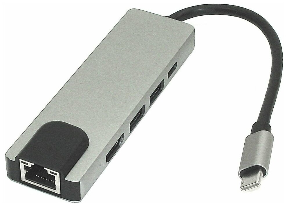 Адаптер Type C на HDMI, USB 3.0*2 + RJ45 + Type C серебро