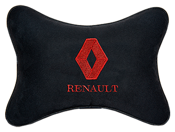 Автомобильная подушка на подголовник алькантара Black (красный) с логотипом автомобиля Renault