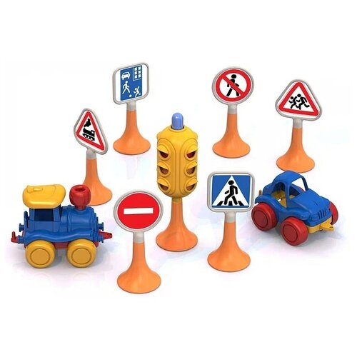 Набор «Дорожные знаки» №3 светофор, 6 знаков, 2 машинки набор дорожных знаков 2 машинки 6 знаков светофор игровой набор игрушки для мальчиков 9 предметов