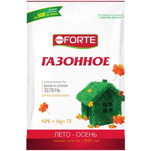 Удобрение BONA FORTE газонное лето-осень, 5 л, 5 кг, 1 уп. удобрение bona forte газонное пролонгированное 5 л 5 кг 1 уп