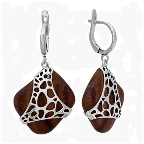 Серьги с подвесками Циркон С, серебро, 925 проба, родирование, дерево, красный