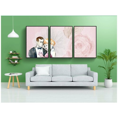 фото Набор модулных постеров для интерьера "задний план, розовый, романтичный" 60x90 см. в тубусе, без рамки lotsprints