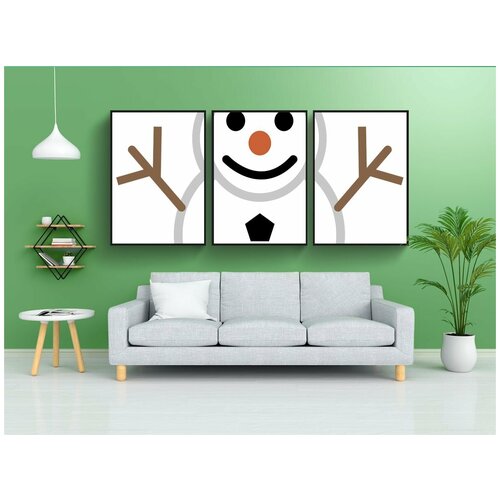 фото Набор модулных постеров для интерьера "снеговик, рождество, зима" 60x90 см. в тубусе, без рамки lotsprints