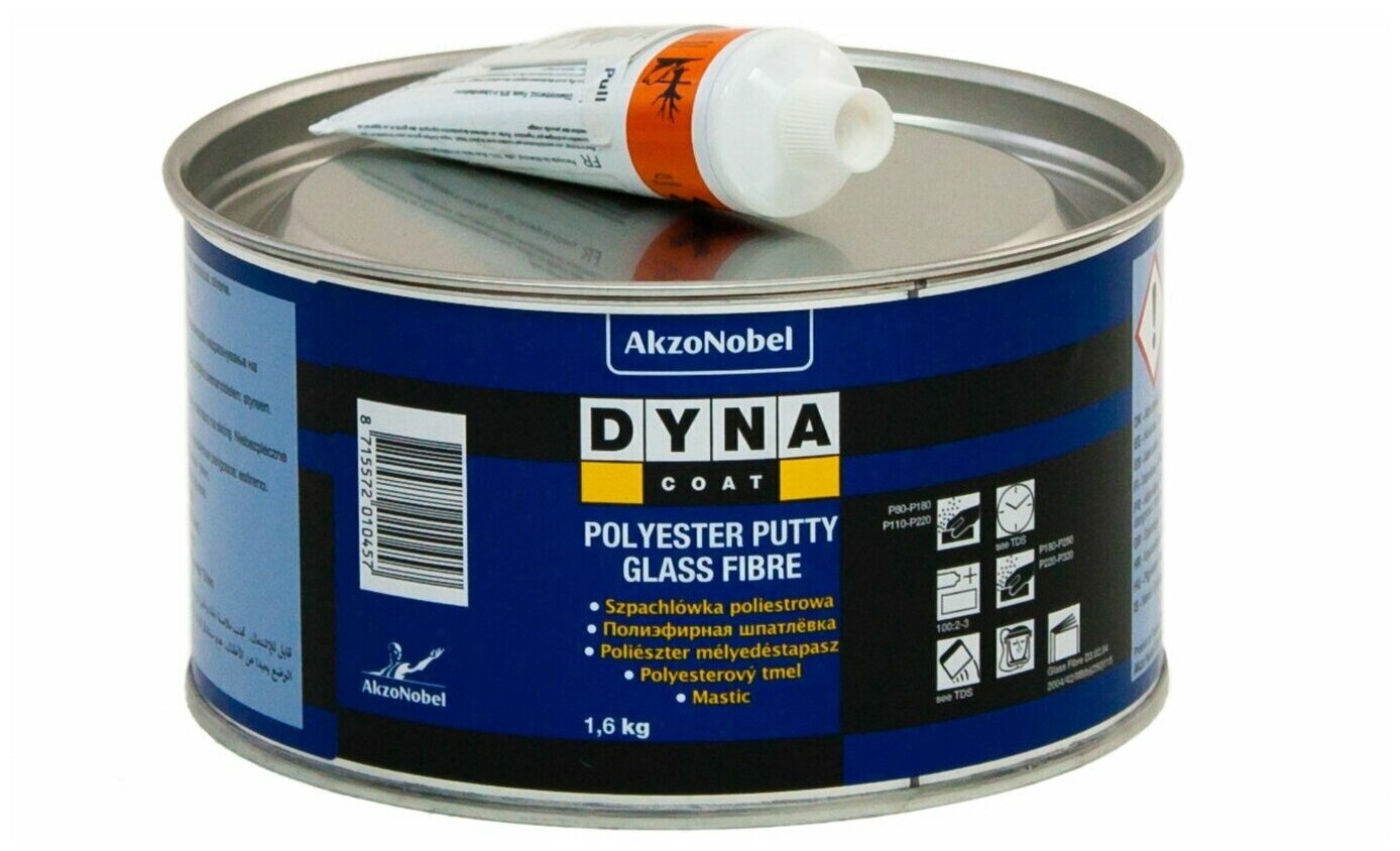 Шпатлевка автомобильная высокопрочная со стекловолокном Dynacoat Polyester Putty Glass Fibre 1,6 кг.