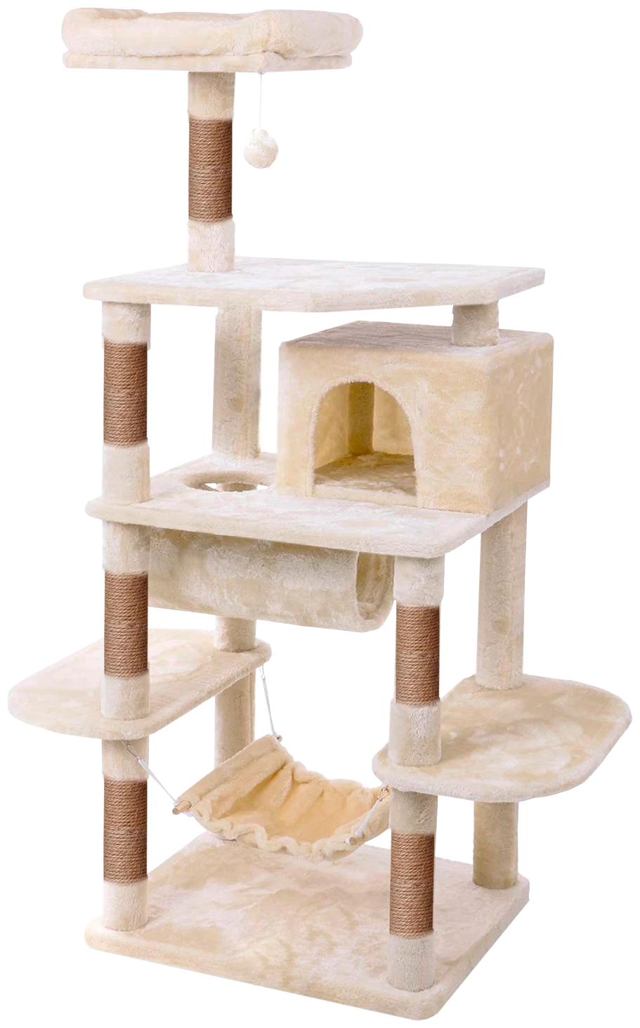Домик для кошки с когтеточкой "Комфорт Сити" игровой комплекс для нескольких кошек с лежаком, с тоннелем, с гамаком Бежевый - фотография № 1