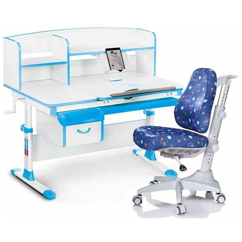фото Комплект парта mealux evo-50 голубой + кресло match синее с мячиками + чехол для кресла