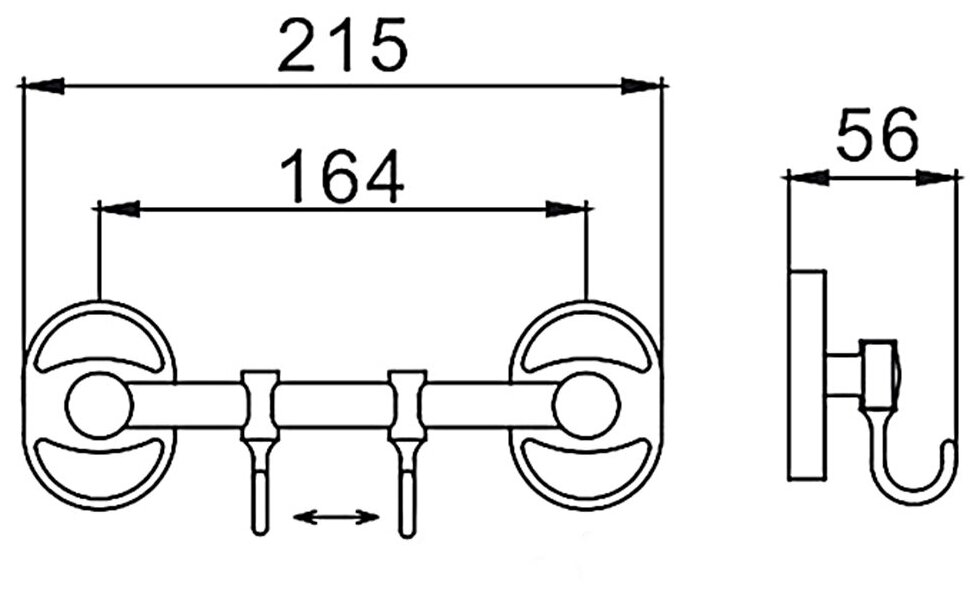 Планка с крючками для ванной Frap F1915-2, 2 крючка, хром