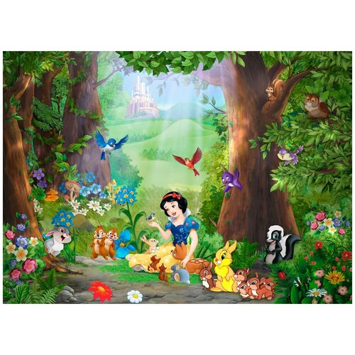 Фотообои Уютная стена Белоснежка с волшебными животными 370х270 см Бесшовные Премиум единым полотном 18880₽