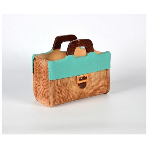 Керамическое кашпо Портфель бирюзовый h22см, d25*12см, 3л