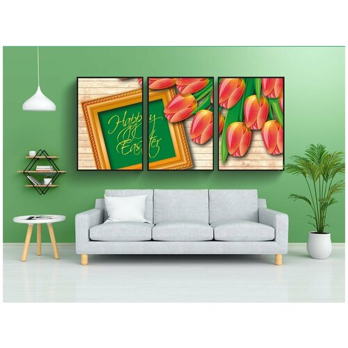 фото Набор модулных постеров для интерьера "пасхальный, тюльпан, букет цветов" 60x90 см. в тубусе, без рамки lotsprints