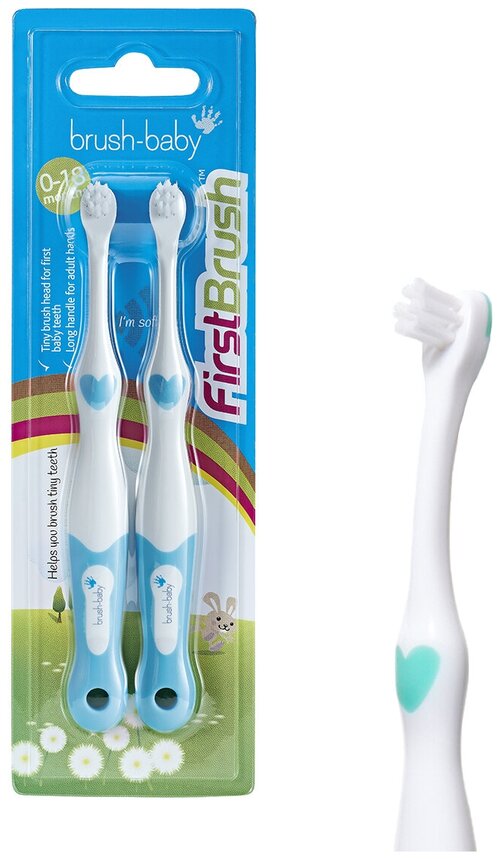 Brush-Baby FirstBrush зубная щетка 0-18 мес, 2 шт, голубая