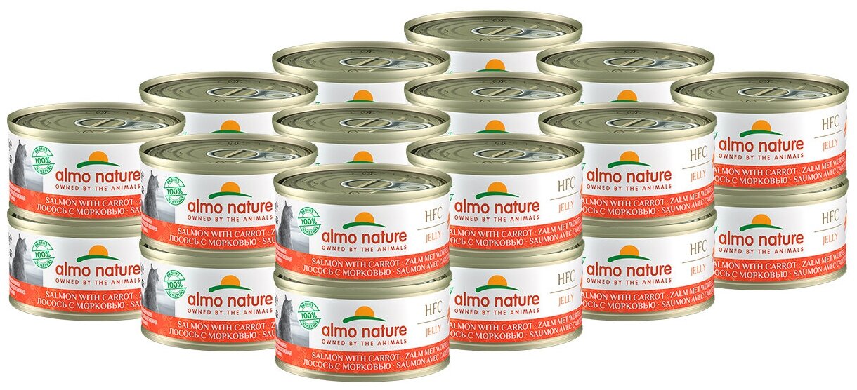 Консервы ALMO NATURE CAT LEGEND HFC для взрослых кошек с лососем и морковью в желе (70 гр х 24 шт)