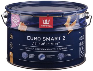 Краска акриловая Tikkurila Euro Smart 2 моющаяся глубокоматовая белый 9 л