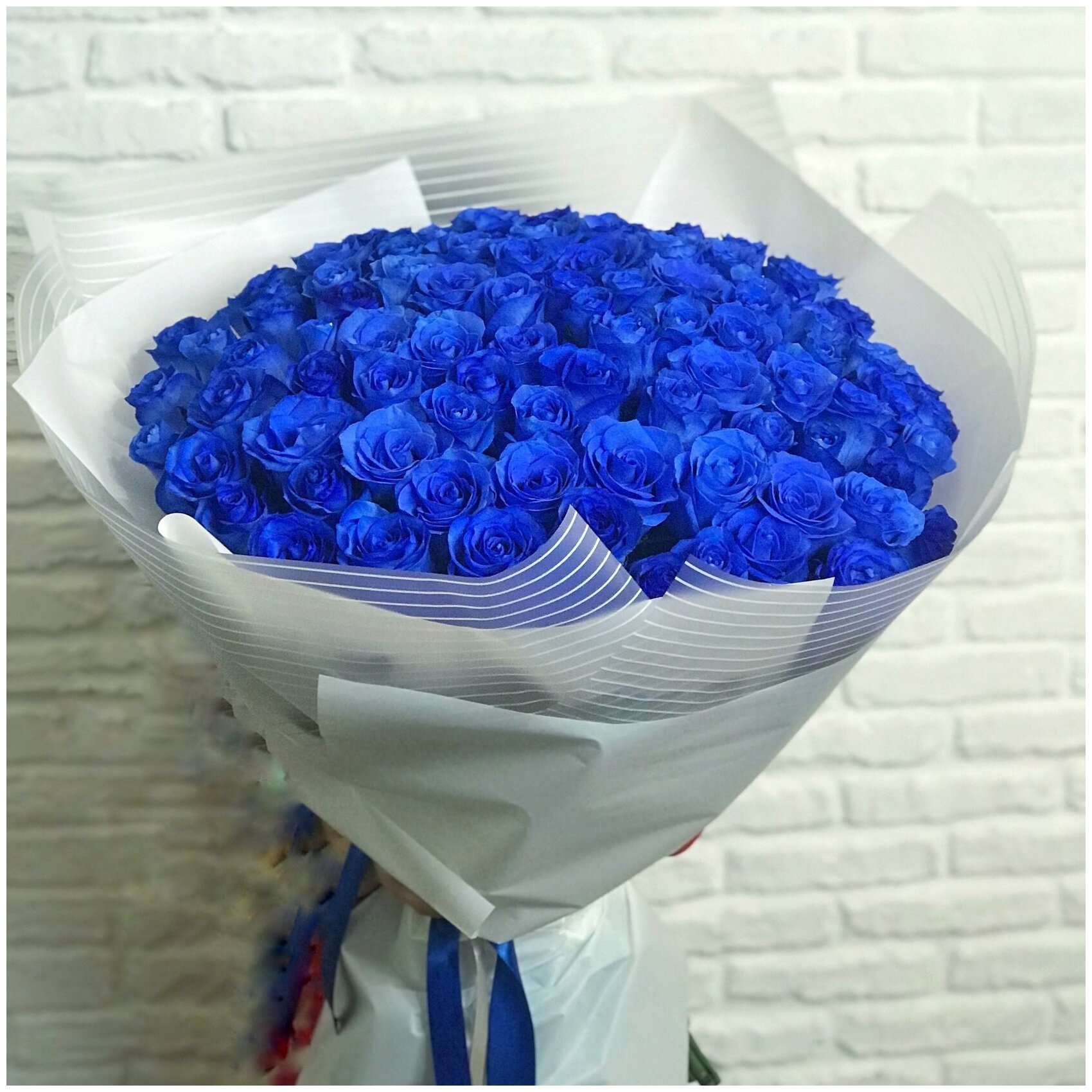 Букет живых синих роз 101 шт, красивый букет цветов, шикарный, премиум букет.
