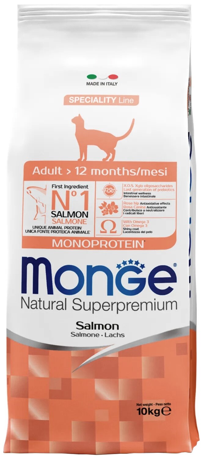 Monge Cat Monoprotein Salmon корм для взрослых кошек с лососем 10 кг