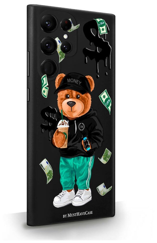 Черный силиконовый чехол MustHaveCase для Samsung Galaxy S22 Ultra Tony Bear/ Мишка Тони для Самсунг Галакси С22 Ультра