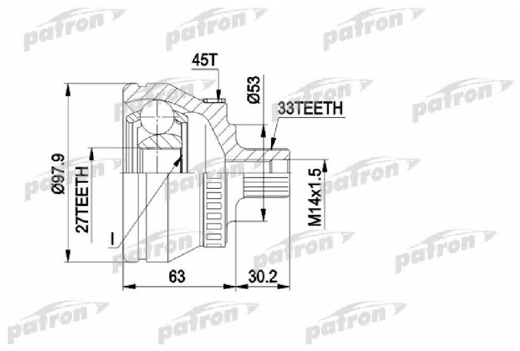 Шрус наружн комплект audi a4 1.9tdi 03/00-09/01, a6 1.9tdi 07/00-, skoda superb 1.9tdi 08/02-, vw pas Patron PCV1381