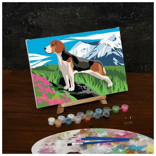 Картина по номерам на холсте с подрамником Бигль в горах, 30х20 см охота в горах раскраска картина по номерам на холсте