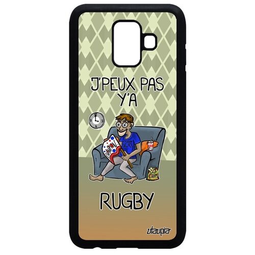 фото Ударопрочный чехол на смартфон // galaxy a6 2018 // "не могу - смотрю регби!" рисунок повод, utaupia, зеленый