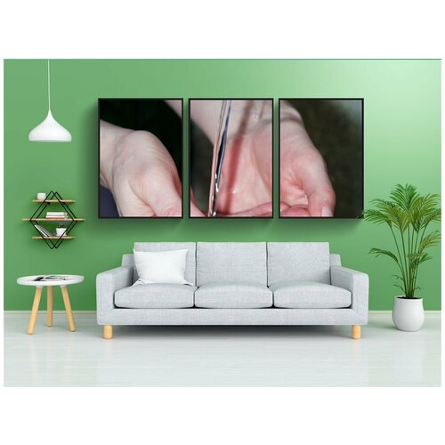 фото Набор модулных постеров для интерьера "руки, вода, фонтан" 60x90 см. в тубусе, без рамки lotsprints