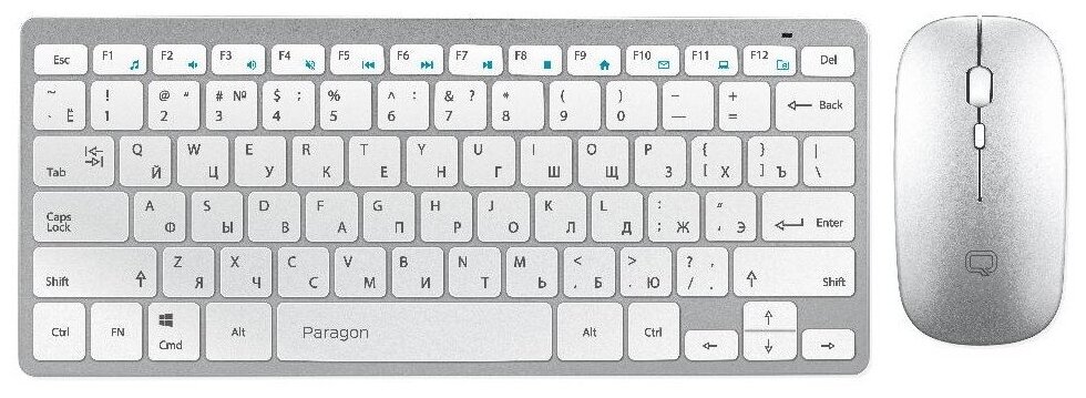Комплект беспроводной клавиатура+мышь Qumo Paragon K15/M21 Wireless Серебристый/Белый 24188