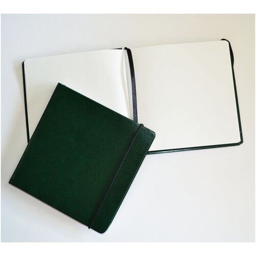 Скетчбук в книжном переплете Зеленый на резинке 16х16 см, 80 листов, 120 г/м2