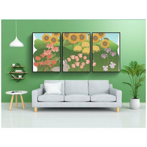 фото Набор модулных постеров для интерьера "цветок, флора, летом" 60x90 см. в тубусе, без рамки lotsprints