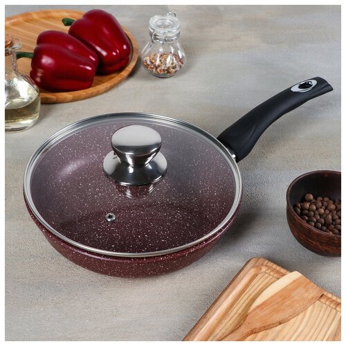 фото Сковорода «шоколад», 22×5,5 см, пластиковая ручка, стеклянная крышка qwen
