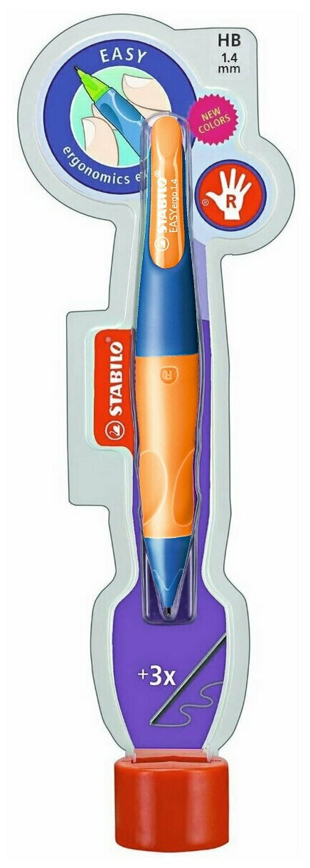 Карандаш механический для обучения письму правшей HB 1,4мм STABILO EASYergo, оранжево-синий